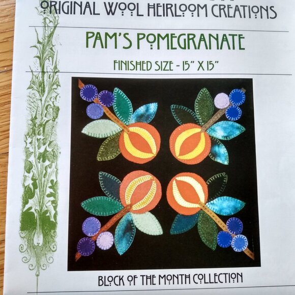 Vintage Pomegranate Quilt Block Sewing Pattern Felted Wool 90s Wild Thymes - Picture 3 of 6